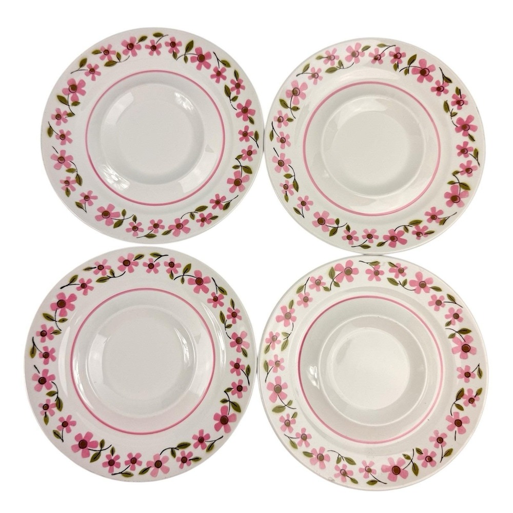 4 Vintage Mikasa Mediterrania Petals Saucers Small Plates Set Pink Floral MCM